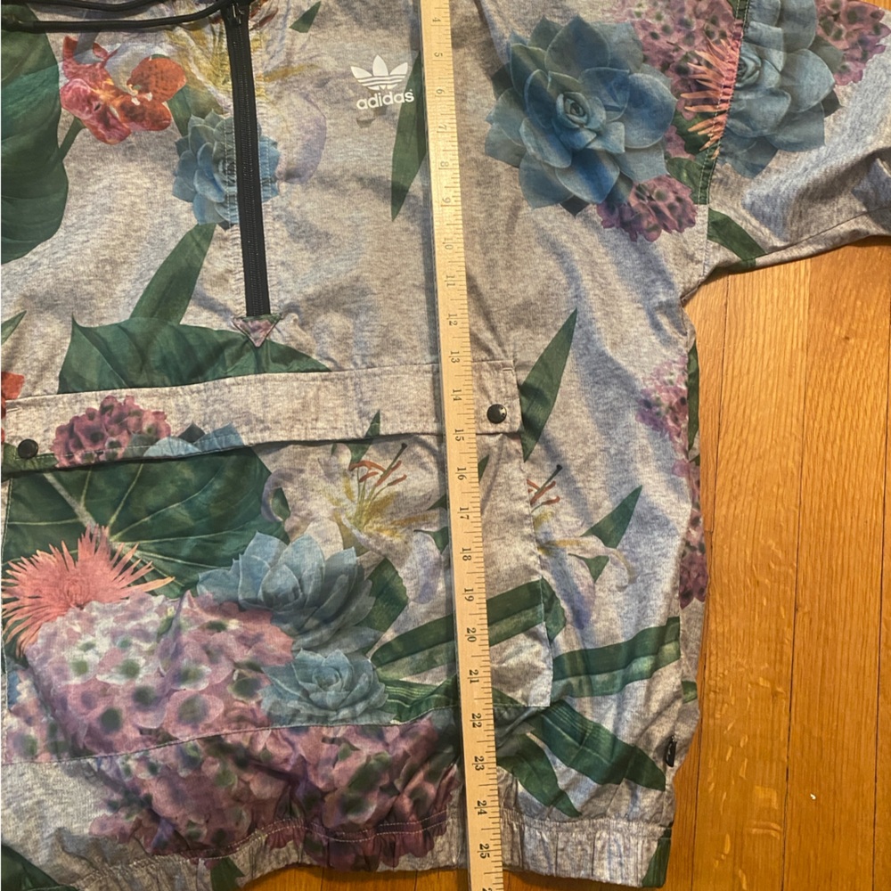 Adidas Gray Hoodie with Green and Purple Floral Design SIZE SMALL - Picture 10 of 16